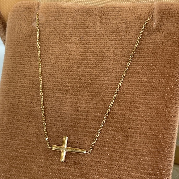 Solid Stamped Real Genuine 14K Yellow Gold Religious Sideways Cross Necklace - Picture 4 of 14